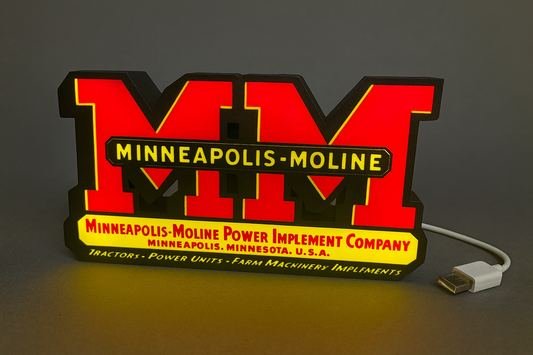 Lighted Minneapolis - Moline Tractor Sign – 9" Wide – Classic Farm Equipment Advertising - Color