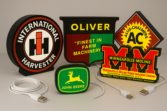 4 Lighted Farm Equipment Advertising Signs – Collectable - John Deere - Oliver Tractor - Minneapolis Moline - International Harvester