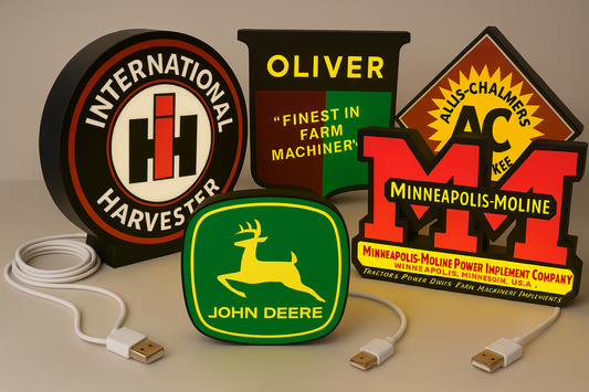 5 Lighted Farm Equipment Advertising Signs – Collectable - John Deere - Oliver Tractor - Minneapolis Moline - International Harvester -  Allis Chalmers