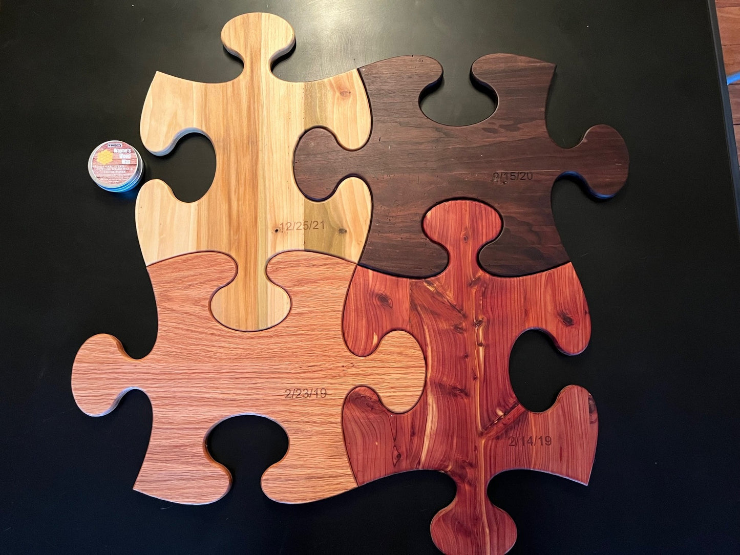 "I'm Puzzled" Charcuterie Board - Four exquisite woods - Total size - 26" x 26" - cutting board - Perfect bosses gift or wedding gift - Made in the USA