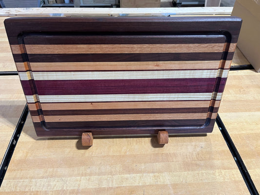 Beautiful Side Grain Cutting Board - Walnut, purple heart, maple and maple - great wedding gift or for the cook / chef that needs something special - Made in the USA