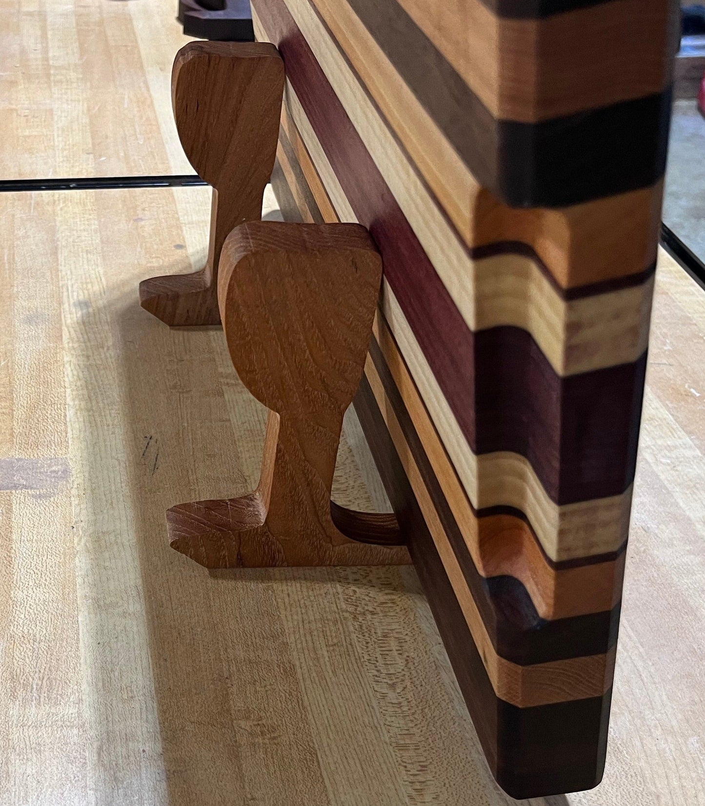 Beautiful Side Grain Cutting Board - Walnut, purple heart, maple and maple - great wedding gift or for the cook / chef that needs something special - Made in the USA