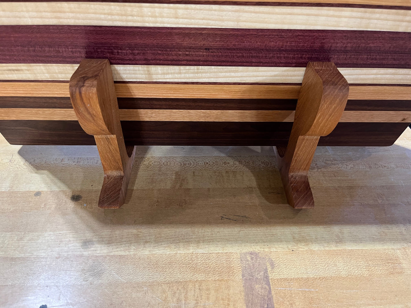 Beautiful Side Grain Cutting Board - Walnut, purple heart, maple and maple - great wedding gift or for the cook / chef that needs something special - Made in the USA