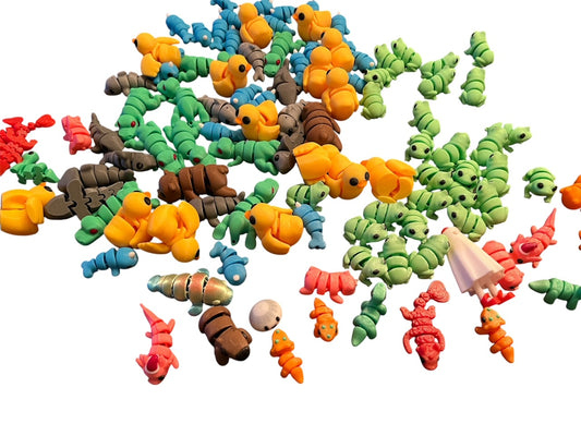 100 Mini Animal & Characters , 3D Printed Critter Fidget Toys, Movable Toys  - Use as a fund raiser for school - Collect them all - Stress relief - ADHD - MADE IN THE USA
