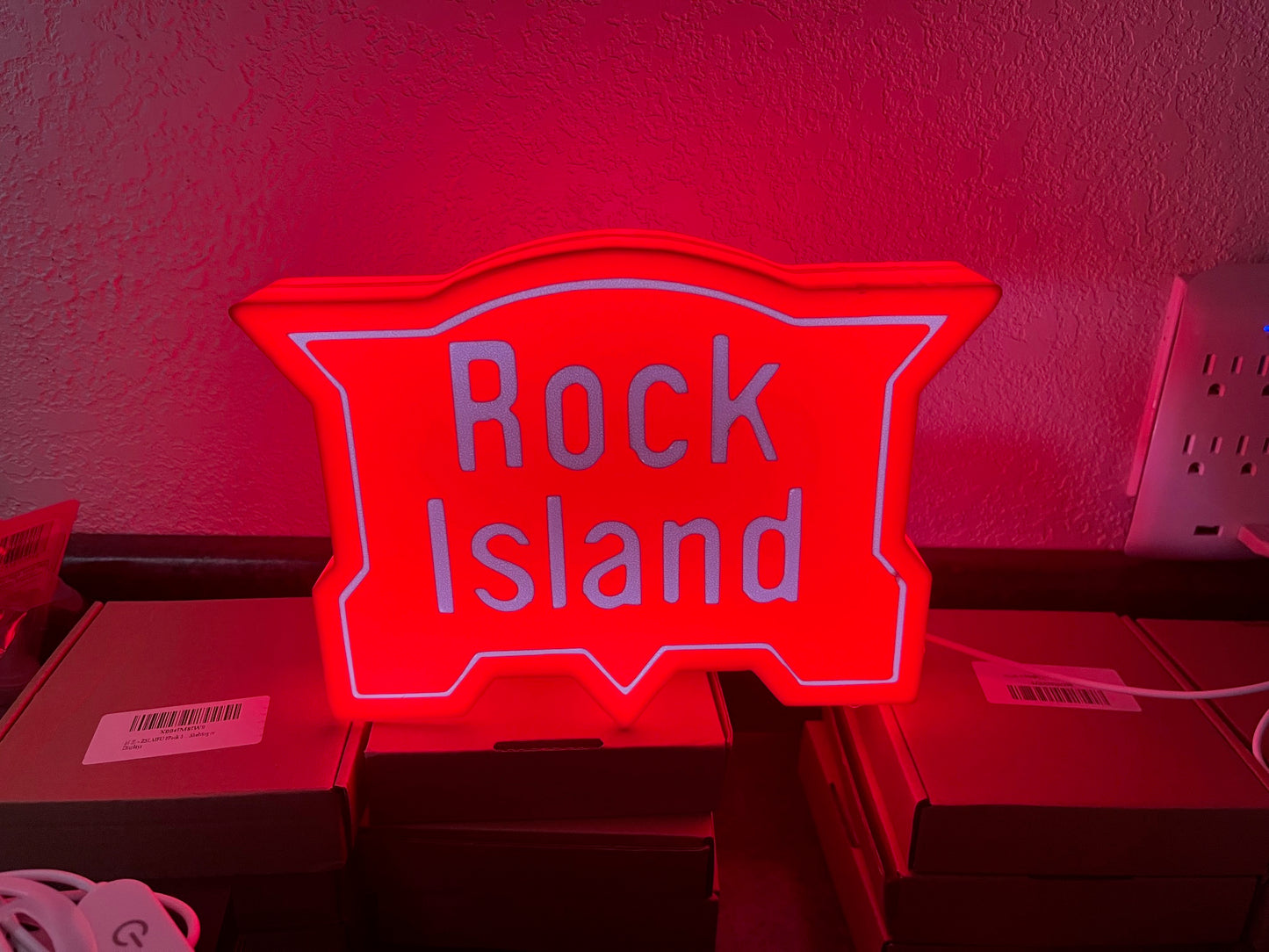 Lighted Rock Island Railroad Sign – Approx. 9" Wide