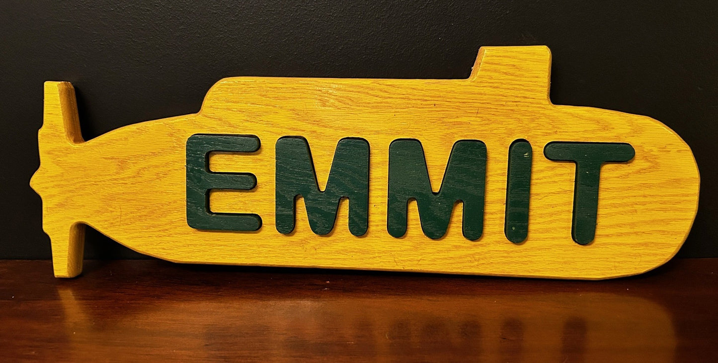 Personalized Wooden Name Puzzle – Custom Toddler Name Puzzle in Bus, Submarine or Classic Rectangle – 3" Tall Letters – Choose Pastel, Primary or Wood Stain Colors – Montessori Baby Gift