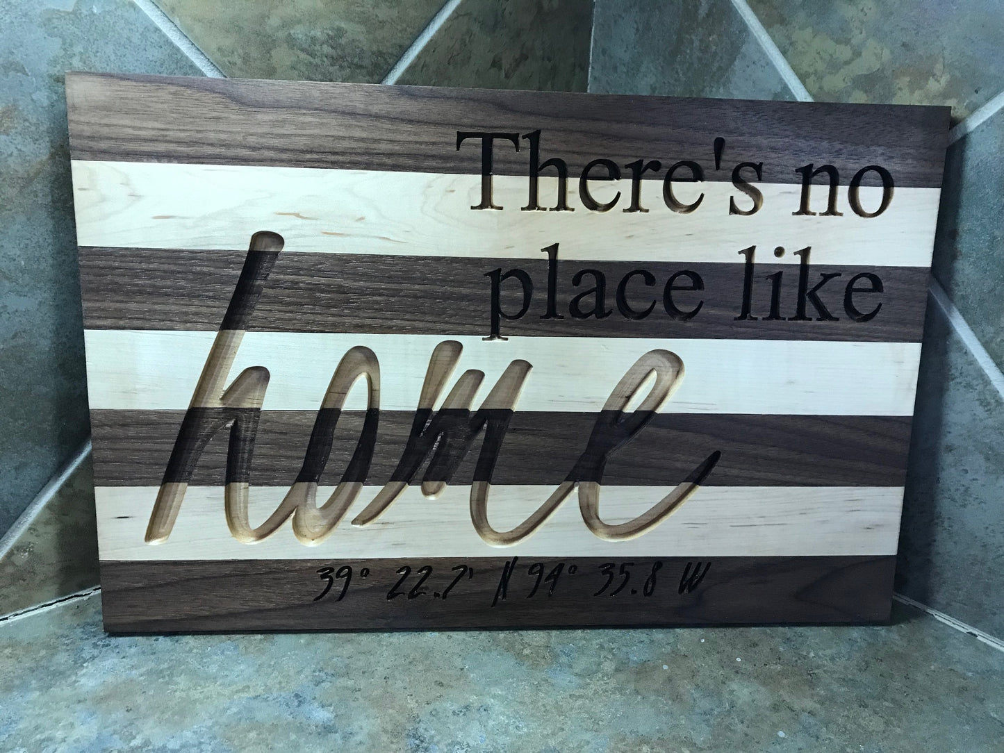"There's No Place Like Home" Cutting Board - Great house warming gift - Engraved latitude and longitude Perfect gift for newly weds - Made in the USA
