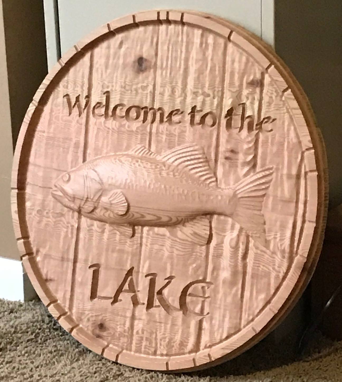 Barrelhead Sign - Welcome to the Lake - Perfect for the man cave, micro brewery, distillery, winery, lake house - Made in the USA