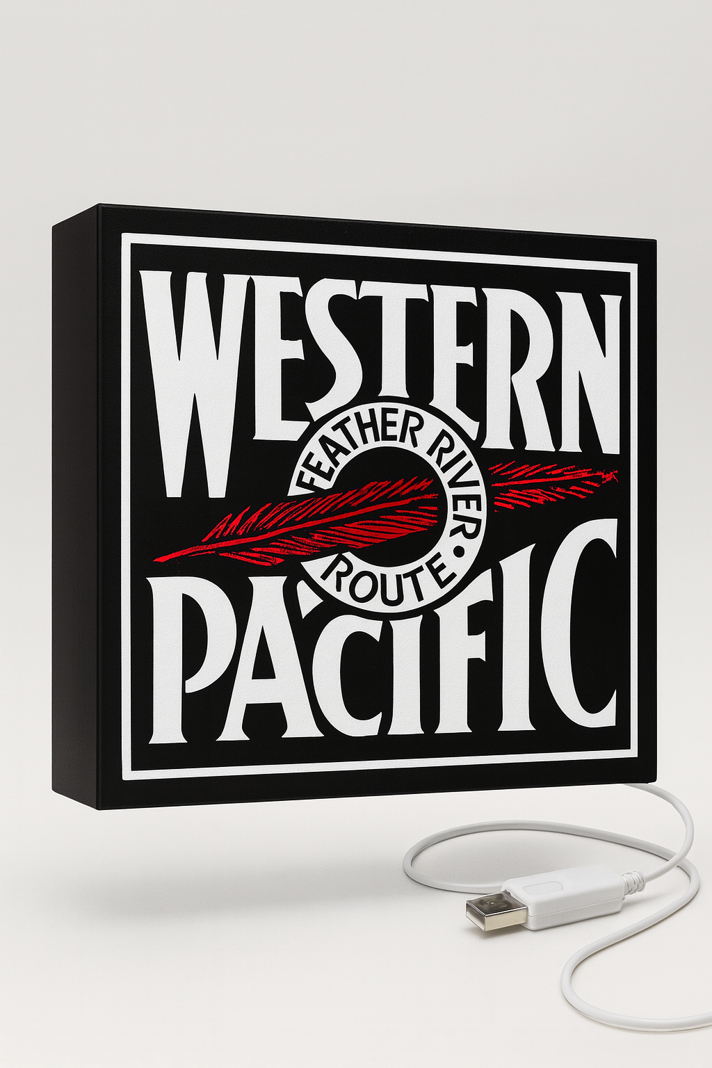 Lighted Western Pacific Railroad Sign – Approx. 9" Wide - Feather River Route
