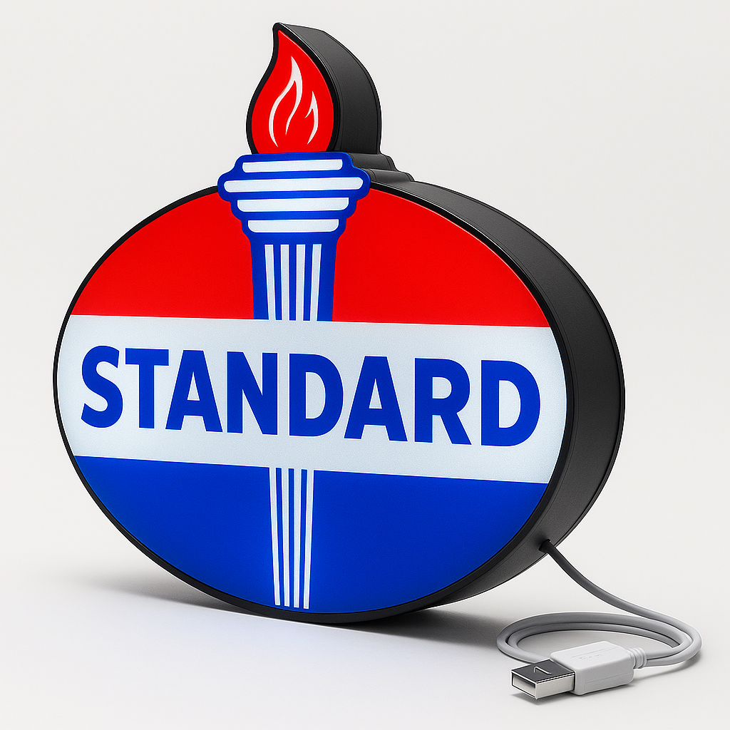 Lighted STANDARD OIL Sign – Approx. 9" Wide – Car, Oil, Gasoline