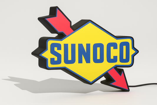 Lighted SUNOCO Sign – Approx. 9" Wide – Car, Oil, Gasoline Advertising Collectible
