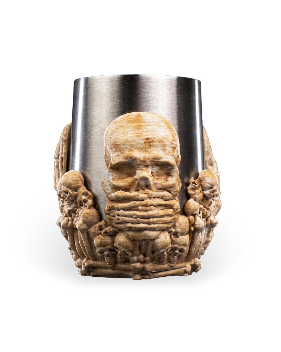 ☠️ Gothic Bone-Colored Cup – 12oz Stainless Steel Insert – See No Evil, Hear No Evil, Speak No Evil Skull Design – Keeps Drinks Cold! 🖤