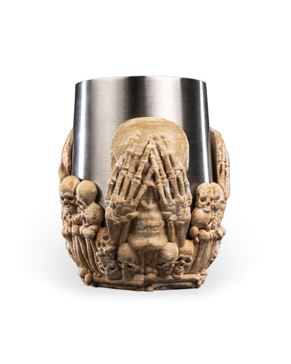 ☠️ Gothic Bone-Colored Cup – 12oz Stainless Steel Insert – See No Evil, Hear No Evil, Speak No Evil Skull Design – Keeps Drinks Cold! 🖤