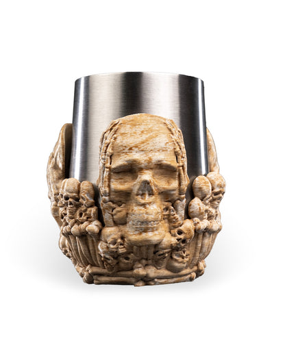 ☠️ Gothic Bone-Colored Cup – 12oz Stainless Steel Insert – See No Evil, Hear No Evil, Speak No Evil Skull Design – Keeps Drinks Cold! 🖤