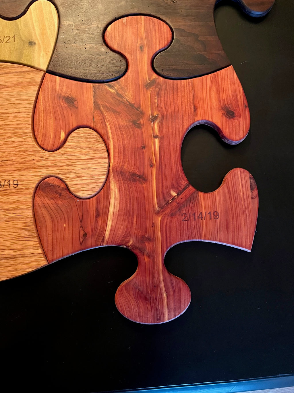 "I'm Puzzled" Charcuterie Board - Four exquisite  woods - Total size - 26" x 26" - cutting board - Perfect bosses gift or wedding gift - Made in the USA -