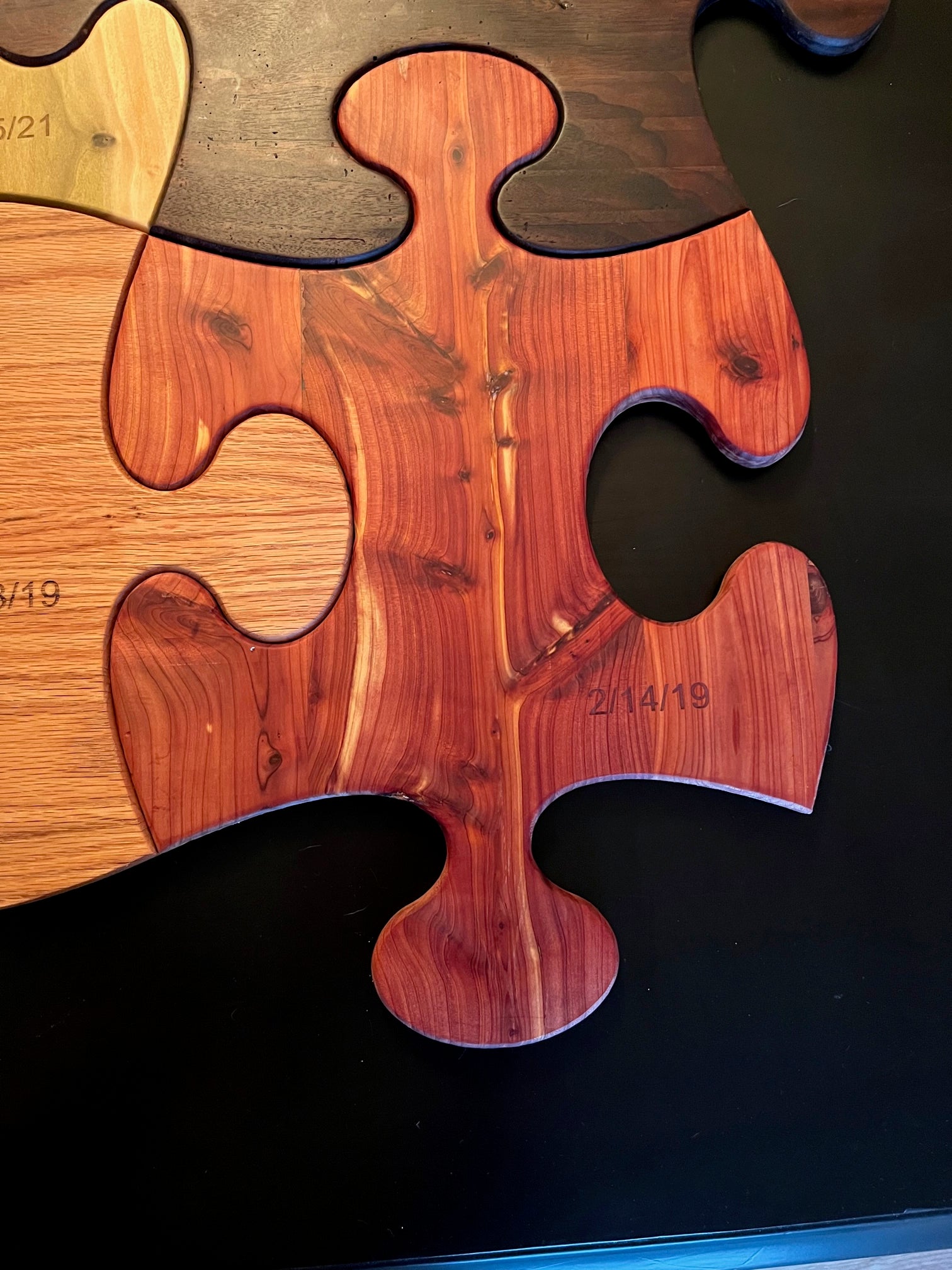 "I'm Puzzled" Charcuterie Board - Four exquisite  woods - Total size - 26" x 26" - cutting board - Perfect bosses gift or wedding gift - Made in the USA -