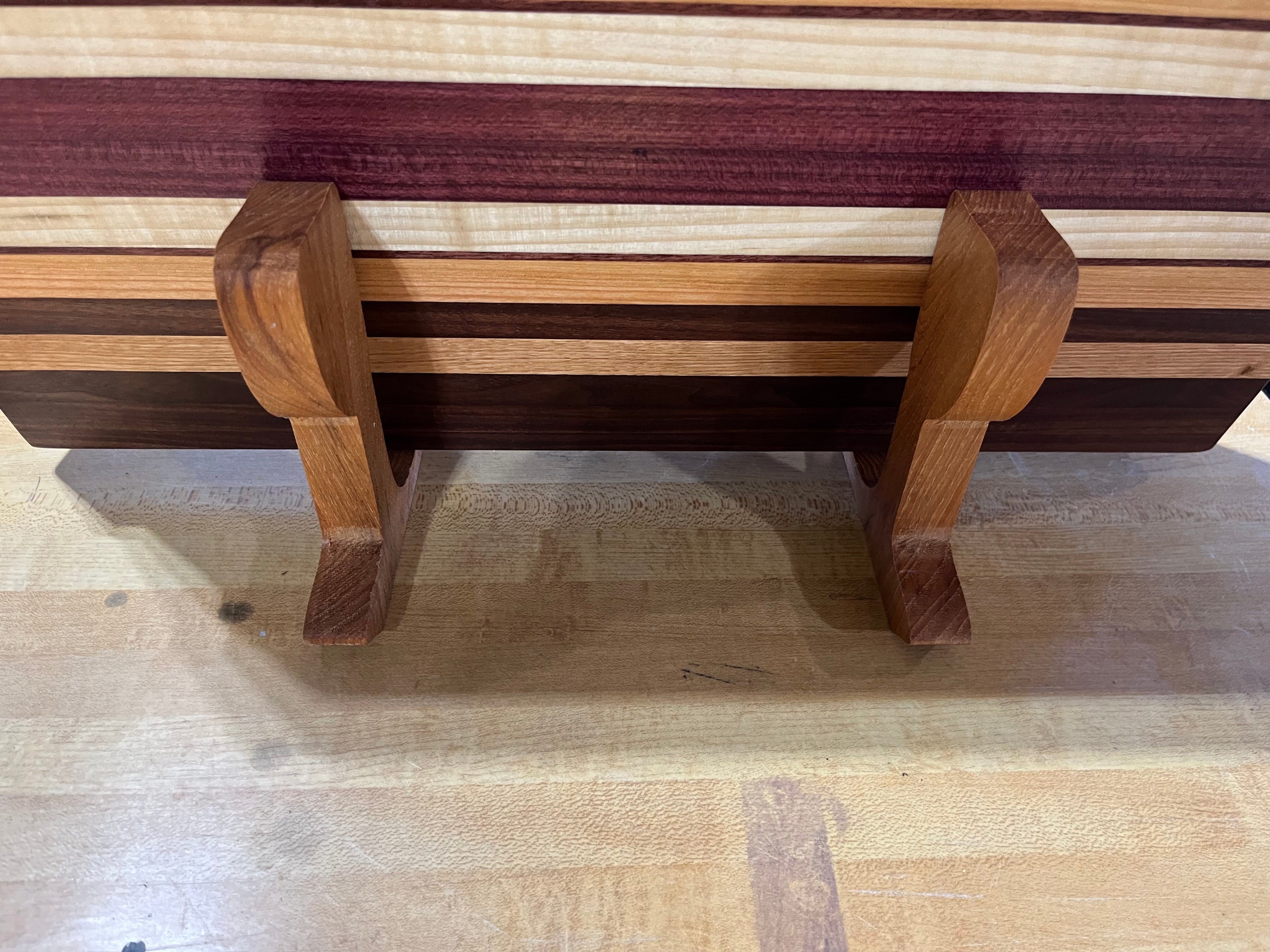 Beautiful Side Grain Cutting Board - Walnut, purple heart, maple and maple - great wedding gift or for the cook / chef that needs something special - Made in the USA