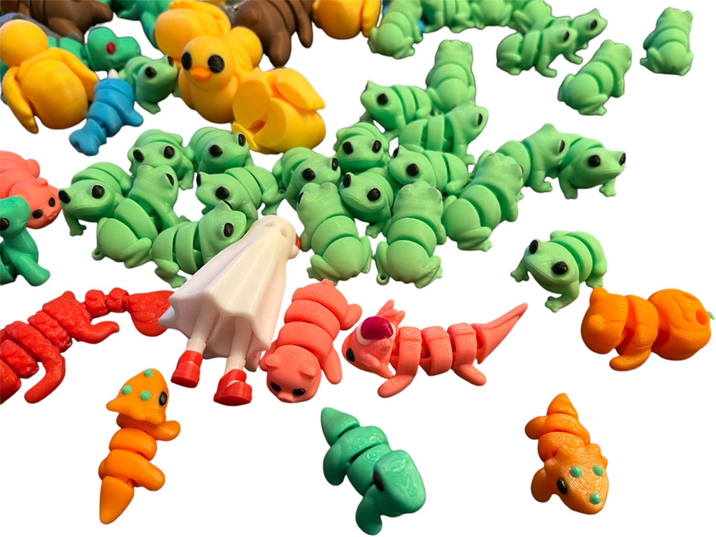 100 Mini Animal & Characters , 3D Printed Critter Fidget Toys, Movable Toys  - Use as a fund raiser for school - Collect them all - Stress relief - ADHD - MADE IN THE USA