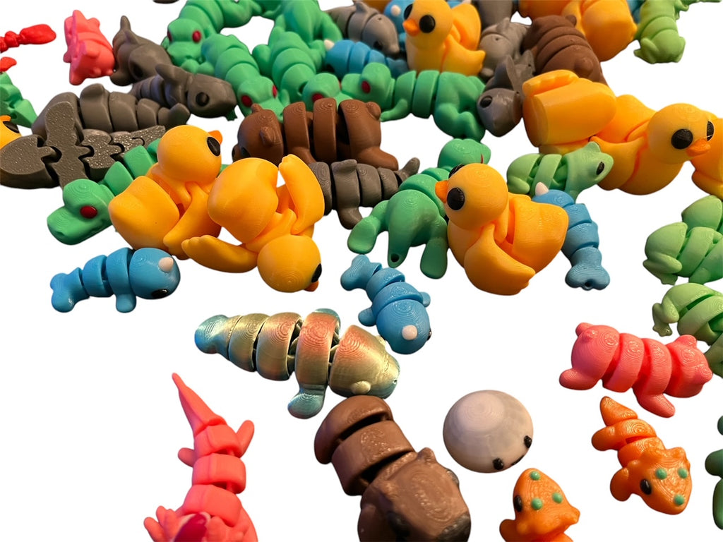 100 Mini Animal & Characters , 3D Printed Critter Fidget Toys, Movable Toys  - Use as a fund raiser for school - Collect them all - Stress relief - ADHD - MADE IN THE USA