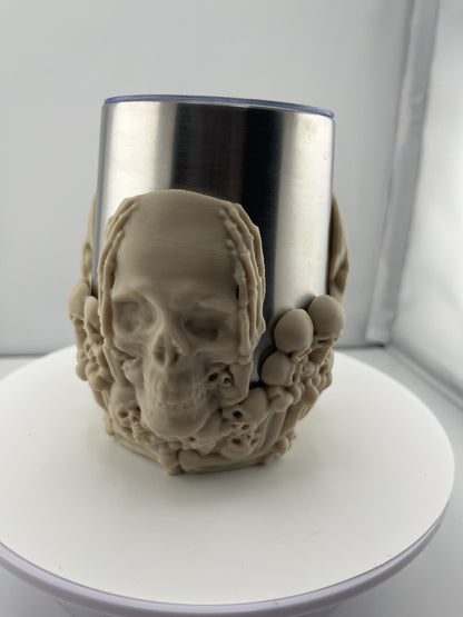 ☠️ Gothic Bone-Colored Cup – 12oz Stainless Steel Insert – See No Evil, Hear No Evil, Speak No Evil Skull Design – Keeps Drinks Cold! 🖤