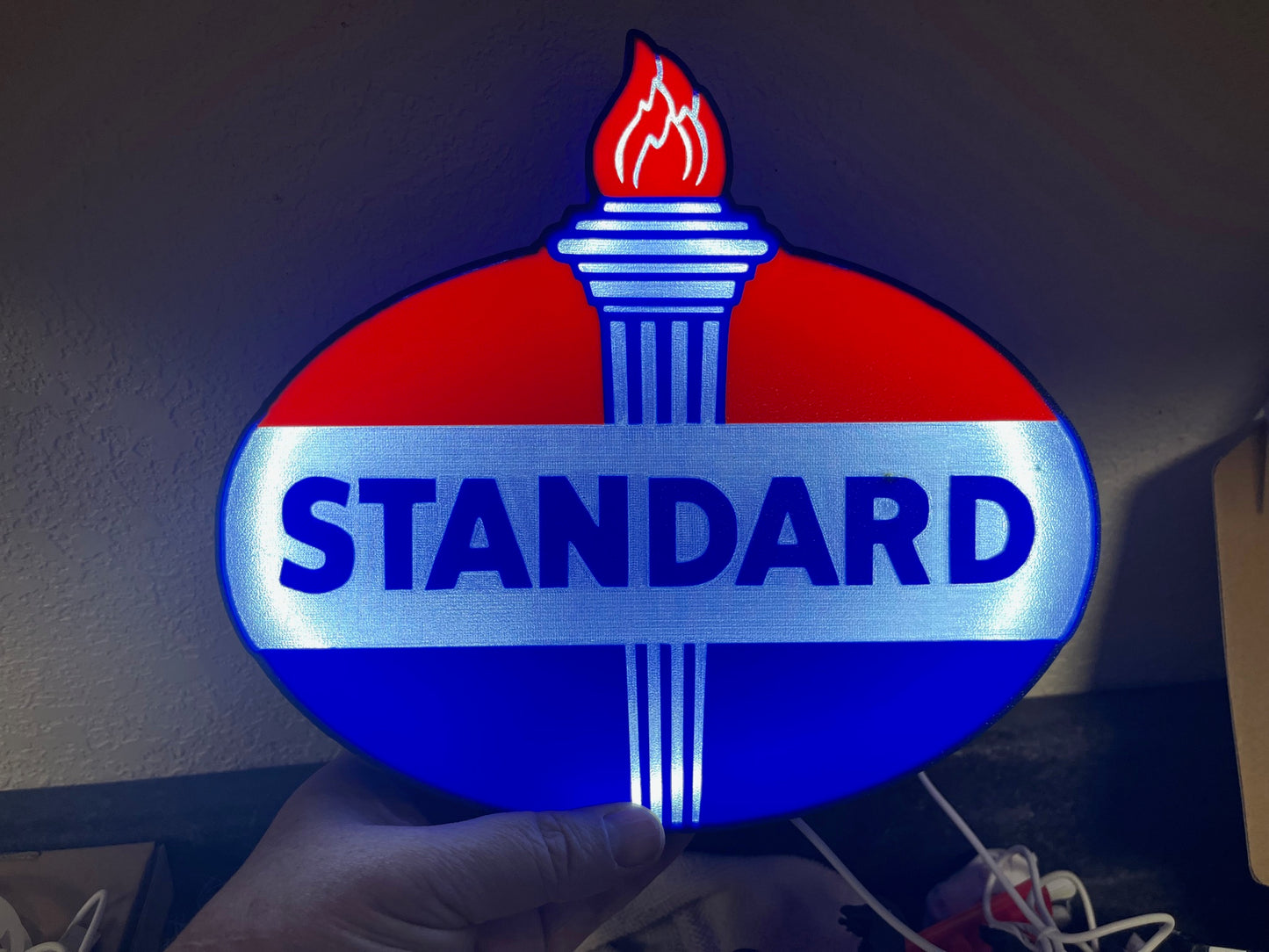 Lighted STANDARD OIL Sign – Approx. 9" Wide – Car, Oil, Gasoline
