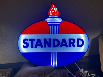 Lighted STANDARD OIL Sign – Approx. 9" Wide – Car, Oil, Gasoline