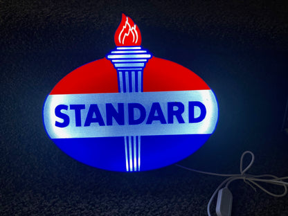 Lighted STANDARD OIL Sign – Approx. 9" Wide – Car, Oil, Gasoline