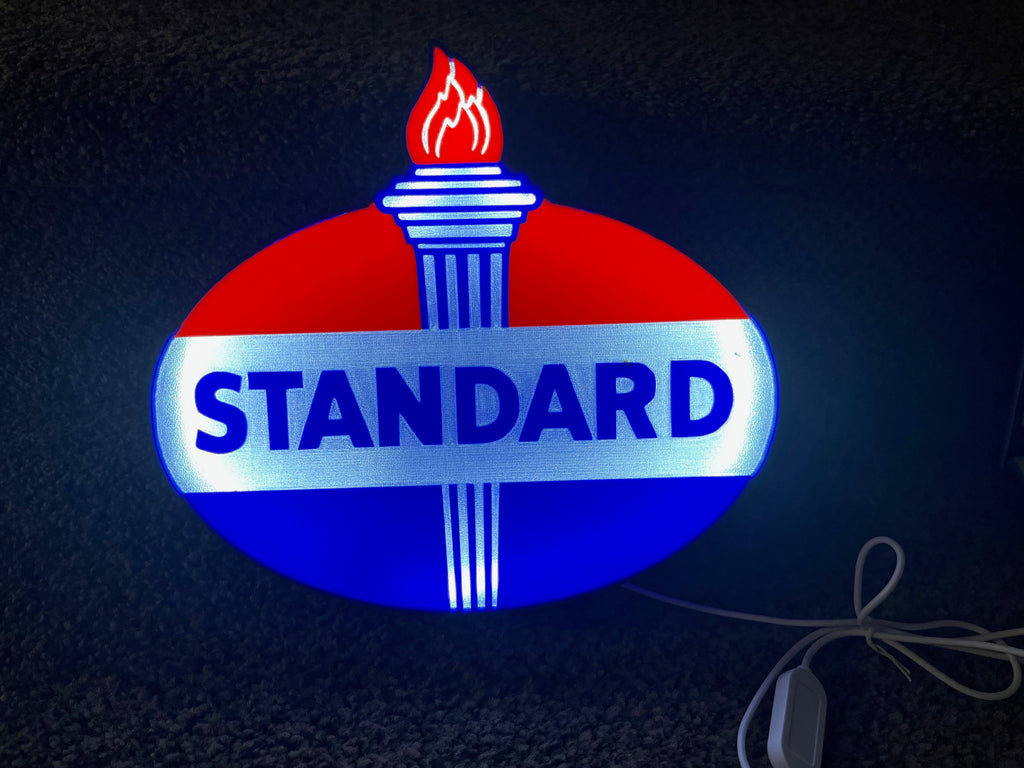 Lighted STANDARD OIL Sign – Approx. 9" Wide – Car, Oil, Gasoline