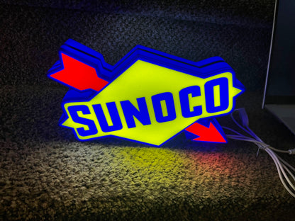 Lighted SUNOCO Sign – Approx. 9" Wide – Car, Oil, Gasoline Advertising Collectible