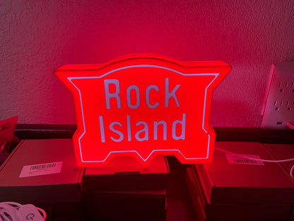Lighted Rock Island Railroad Sign – Approx. 9" Wide