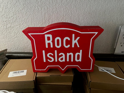 Lighted Rock Island Railroad Sign – Approx. 9" Wide