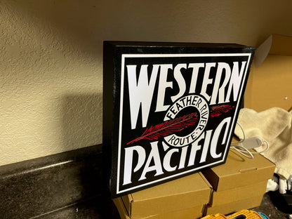 Lighted Western Pacific Railroad Sign – Approx. 9" Wide - Feather River Route