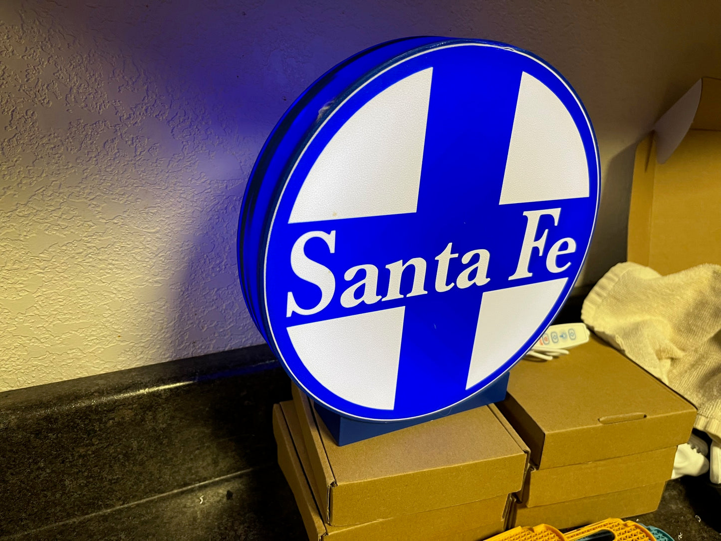 Lighted Santa Fe Railroad Sign – Approx. 9" Wide