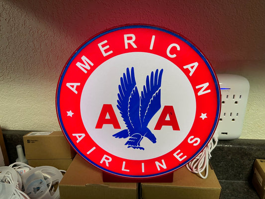 ✈️ Lighted American Airlines Vintage Style Sign – USB Powered – 9” Wide – Airline Collectible
