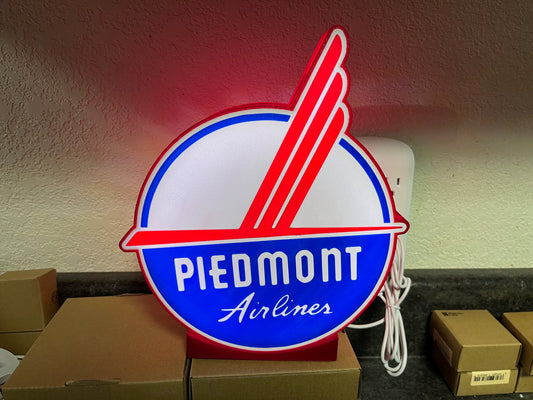 Lighted Piedmont Airlines Sign – USB Powered – Vintage Style Aviation Collectible – 9” Wide