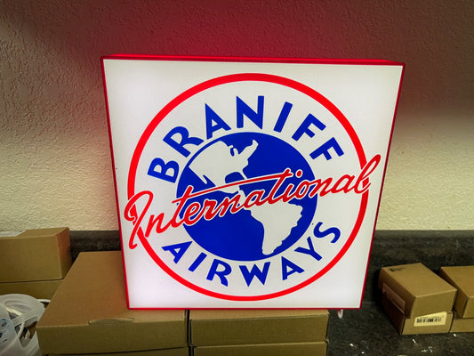 ✈️ Lighted Braniff International Airlines Sign – USB Powered – Vintage Style Aviation Collectible – 9” Wide
