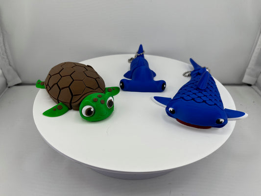 3 Pack Ocean Animal Keychains – Hammerhead Shark, Whale Shark & Sea Turtle – Articulated 3D Printed Marine Animal Key Rings for Keys, Backpacks & Bags