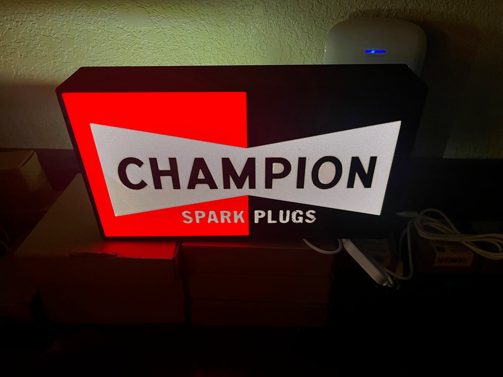 Champion Spark Plugs LED Light Sign Garage Wall Decor Automotive Man Cave Lighted Display USB