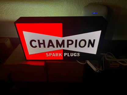 Champion Spark Plugs LED Light Sign Garage Wall Decor Automotive Man Cave Lighted Display USB