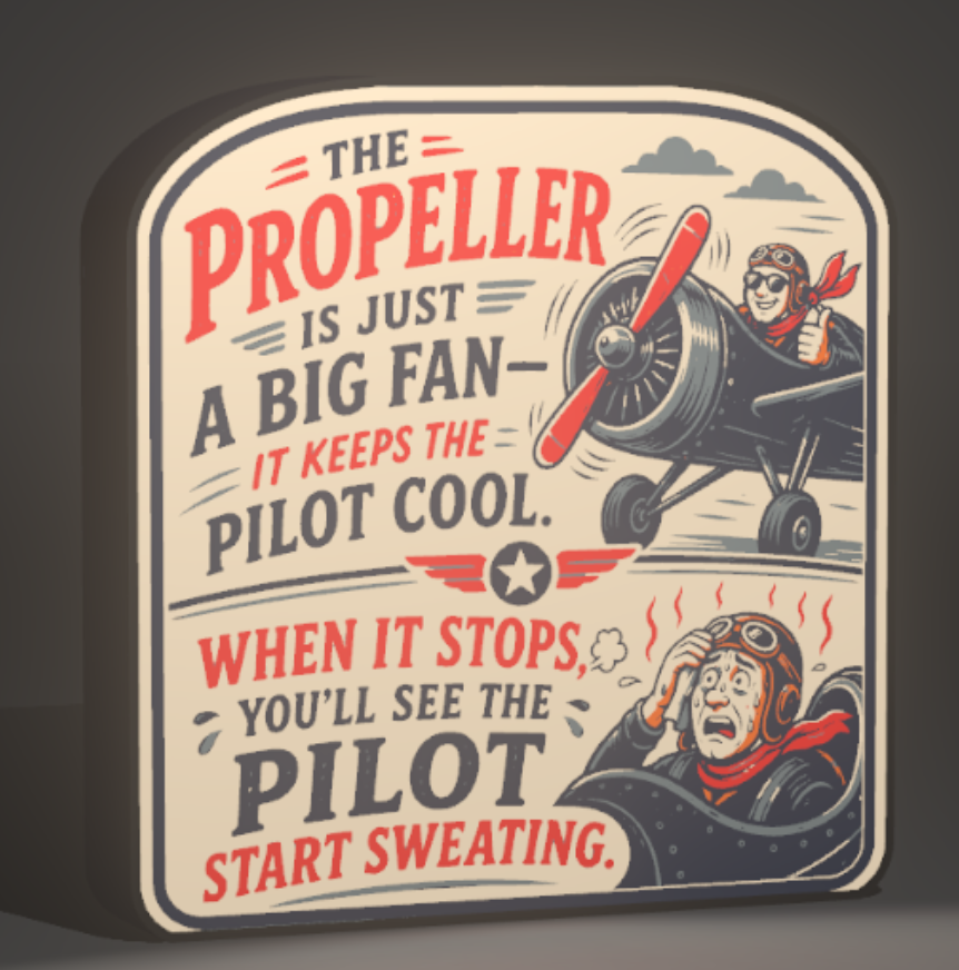 Aviation “The propeller is just a big fan” LED Lighted Sign USB Powered Pilot Decor 9”
