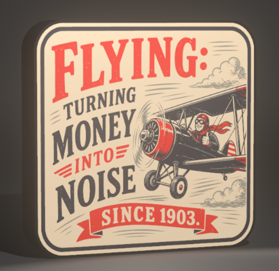 Aviation “Flying turning money into noise since 1903” LED Lighted Sign USB Powered Pilot Decor 9”