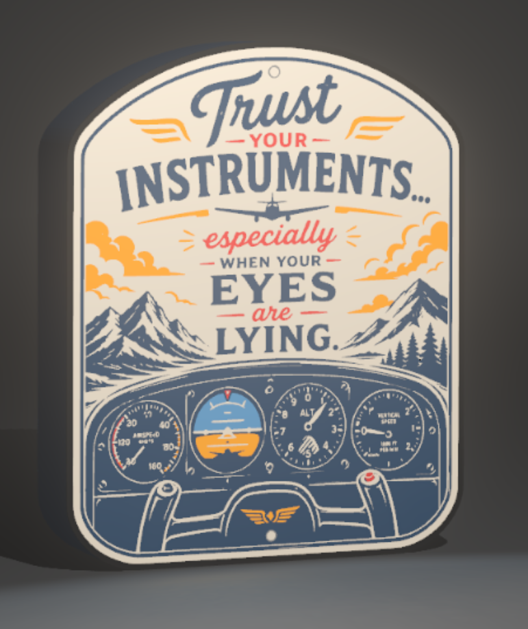 Aviation “Trust Your Instruments” LED Lighted Sign USB Powered Pilot Decor 9”