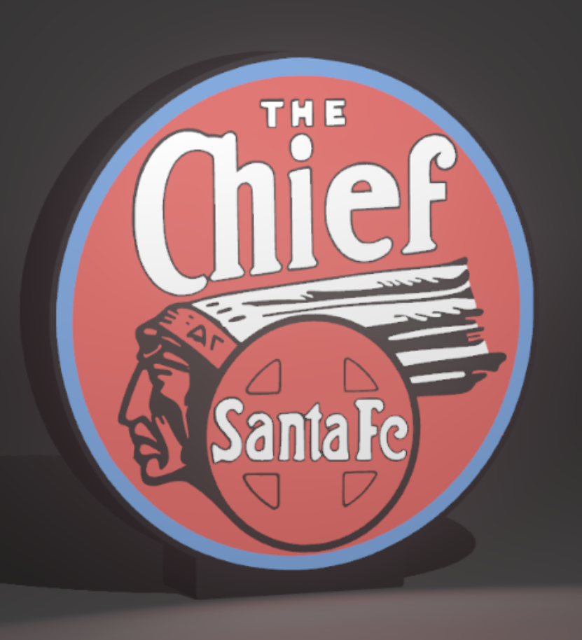 Lighted Chief Santa Fe Railroad Sign – Approx. 9" Wide