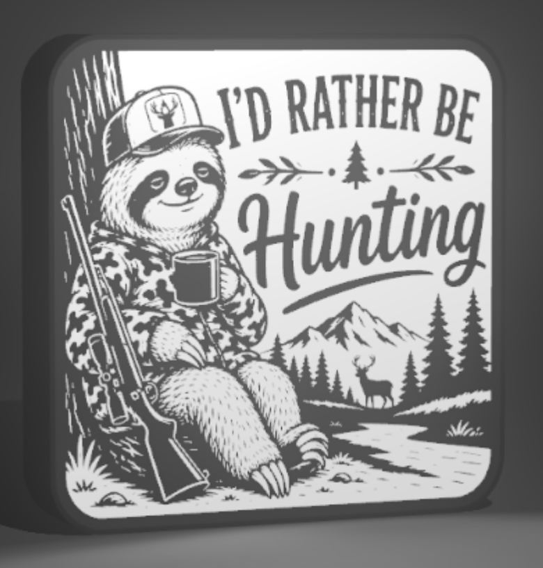 I’d Rather Be Hunting SLOTH Sign – 9 x 9 Inch 3D Printed Hunting Decor – Wall Hanging or Shelf Display – Rustic Hunter Man Cave Cabin Garage Decor – Gift for Hunters