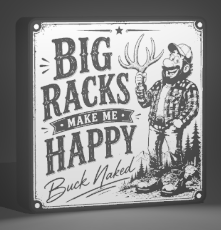 Big Racks Make Me Happy Hunting Sign – 9 x 9 Inch 3D Printed Deer Hunting Decor – Funny Buck Hunter Sign – Man Cave, Cabin, Garage or Shelf Decor – Gift for Hunters