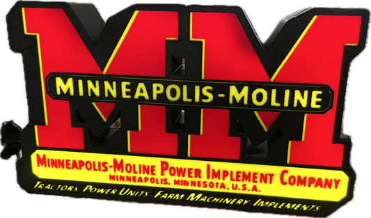 Lighted Minneapolis - Moline Tractor Sign – 9" Wide – Classic Farm Equipment Advertising - Color