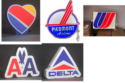 Vintage Airline LED Light Signs – Set of 5 (American, Delta, United, Southwest, Piedmont) USB Powered
