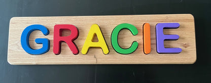 Personalized Wooden Name Puzzle – Custom Toddler Name Puzzle in Bus, Submarine or Classic Rectangle – 3" Tall Letters – Choose Pastel, Primary or Wood Stain Colors – Montessori Baby Gift