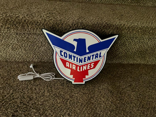 Vintage Continental Airlines LED Lighted Sign – USB Powered Aviation Decor – 9” Wide