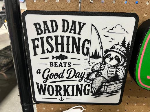 Bad Day Fishing Beats a Good Day Working Sign – 9 x 9 Inch 3D Printed Fishing Decor – Funny Fisherman Wall or Shelf Sign – Cabin, Man Cave, Garage Decor – Fishing Gift for Men